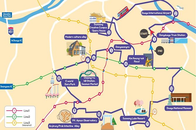 Daegu Hop on Hop off City Tour Bus Discount Ticket (내국인불가) - E-World and the Apsan stops