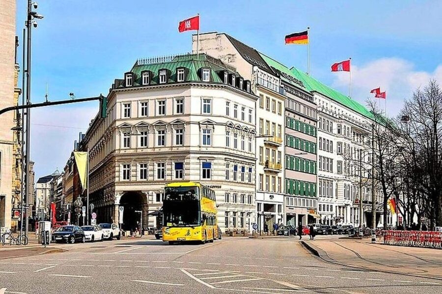 Hamburg: Hop-On Hop-Off Bus Tour Yellow Double Decker - Michaelis Church and Hamburg’s landmark skyline
