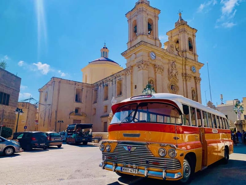 Malta: 5 hr Vintage Bus Tour - Mdina & Blue Grotto inc. food - Pickup from Valletta and the coastal resorts