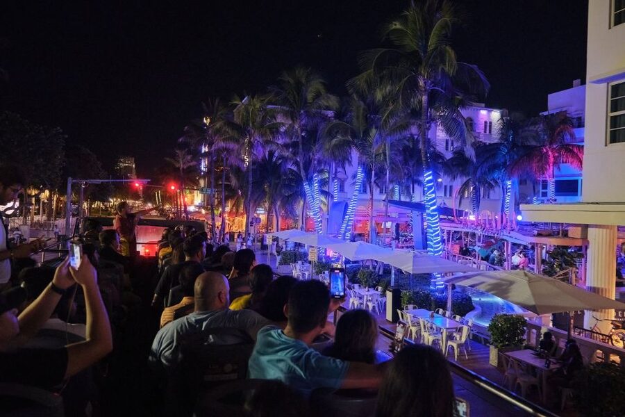 Miami: Open-top Bus Sightseeing Night Tour with Live Guide - Crossing toward Key Biscayne for the skyline view