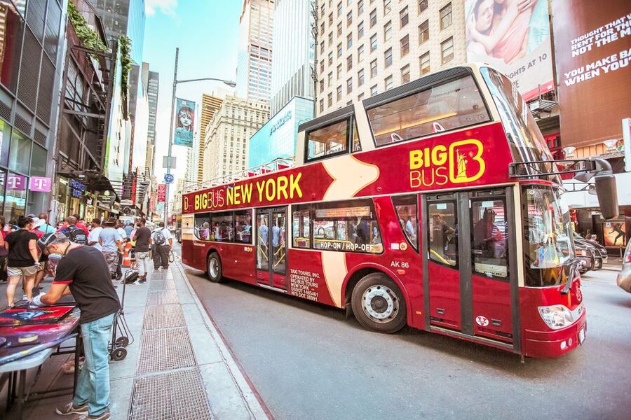 New York: Hop-on Hop-off Sightseeing Tour by Open-top Bus - The open-top deck and the digital commentary