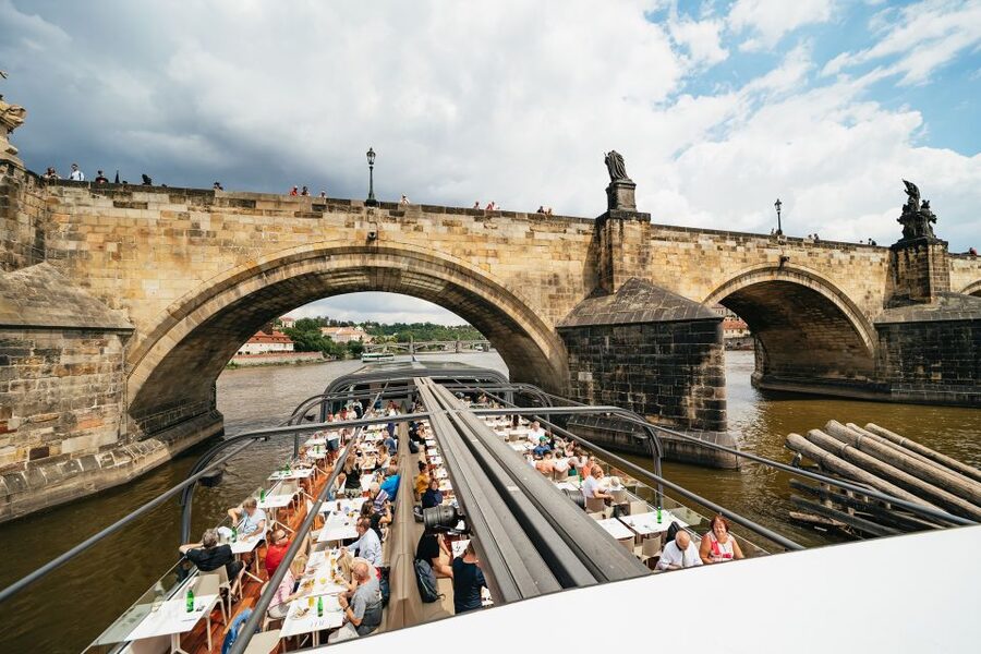 Prague: Vltava River Lunch Cruise in an Open-Top Glass Boat - The Dancing House and the longer river route