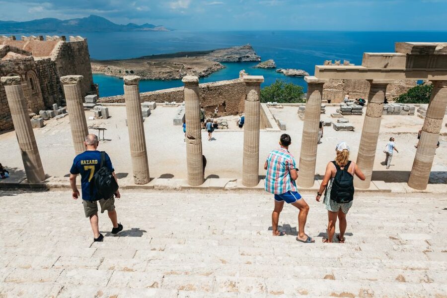Rhodes: Guided Bus Tour to Lindos Village & Seven Springs - Lindos village, beach, and whitewashed lanes