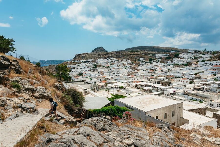 Rhodes: Guided Bus Tour to Lindos Village & Seven Springs - The viewpoint above Lindos