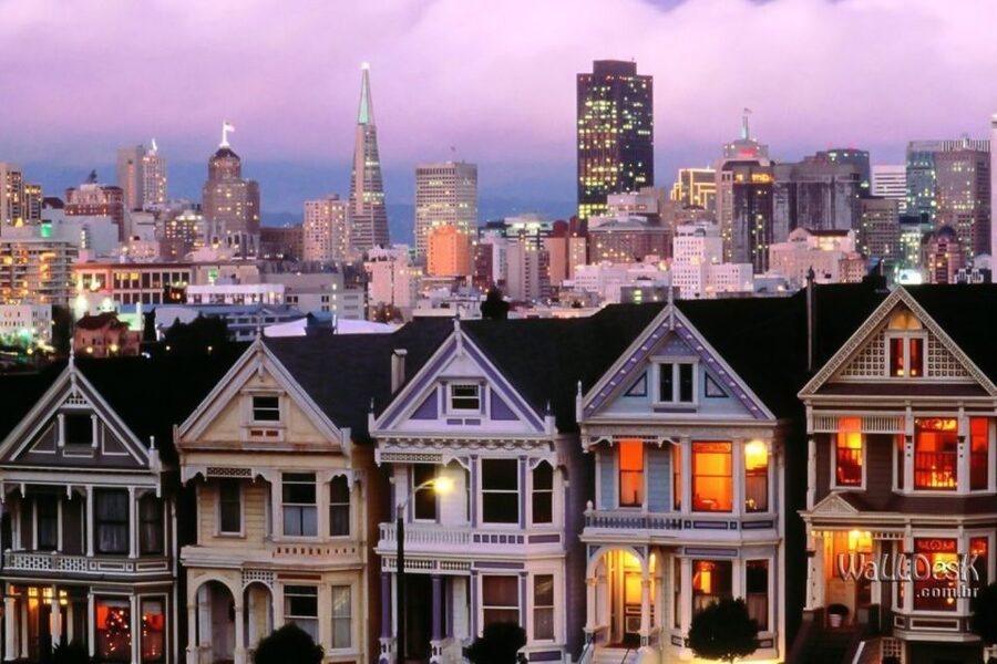 San Francisco Double Decker Bus Night Tour - Treasure Island and the skyline photo stop