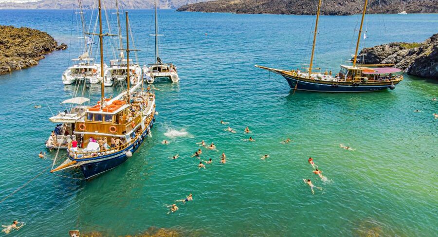 Santorini 2-Day Combo: Volcano Boat Cruise & Island Bus Tour - Profitis Ilias and the island’s wine country