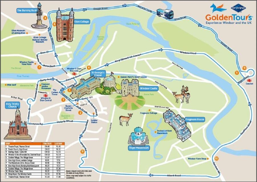 Windsor: Golden Tours Open Top Hop-on Hop-off Bus Tour - Starting at Theatre Road and the 10-stop route